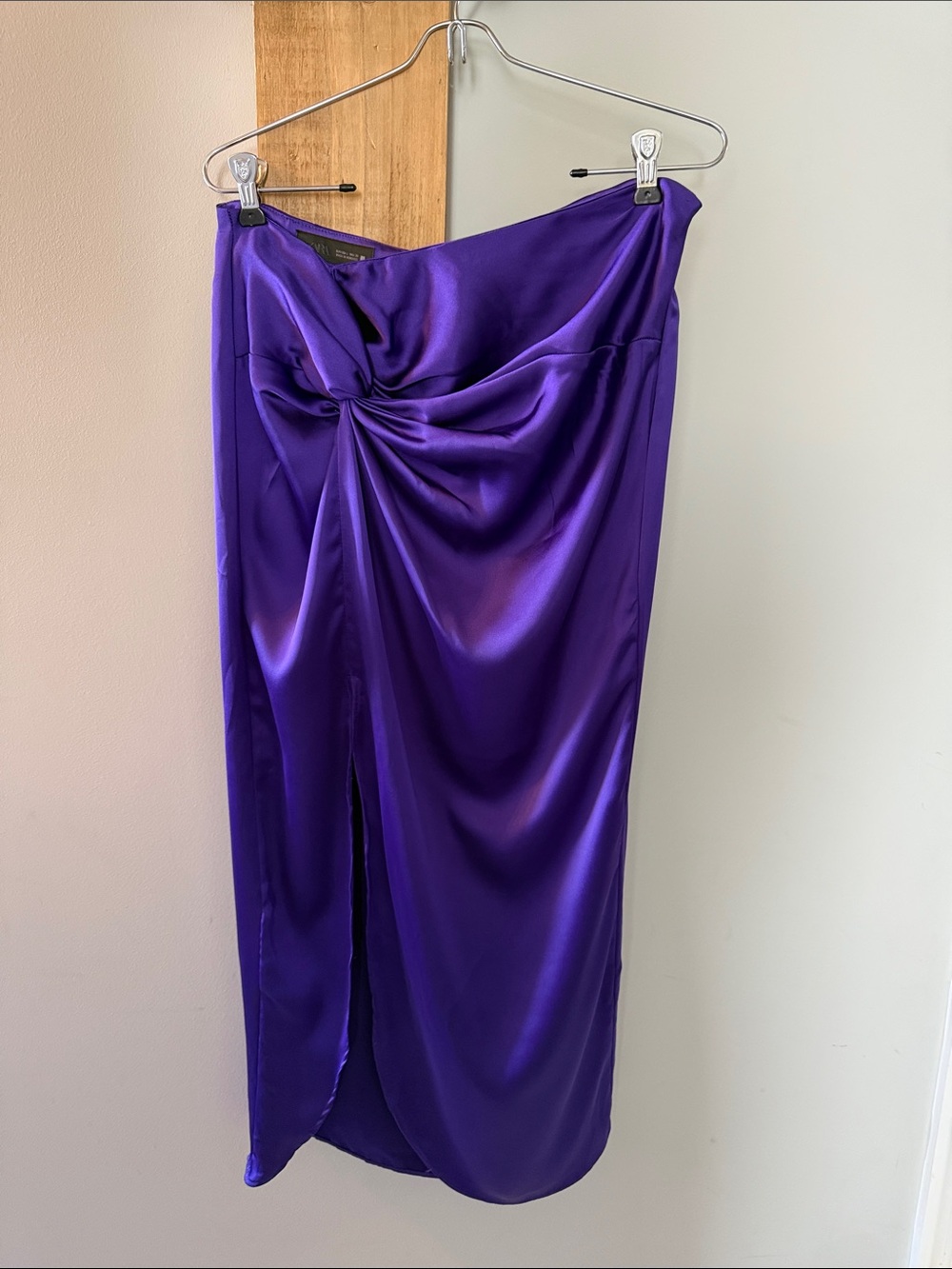 Zara Violet/Purple Satin Twist-Front Maxi Skirt, L, NWTs